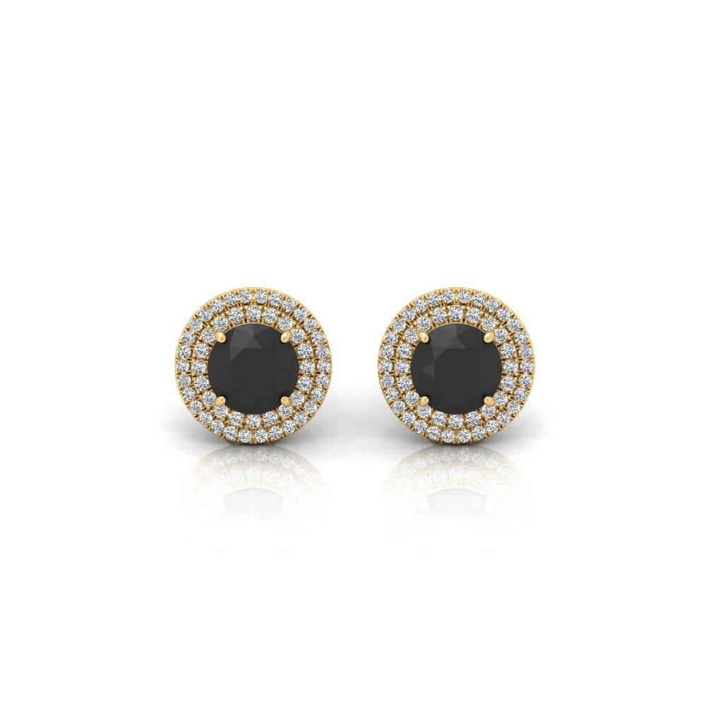 Black & White Diamond Micro Pave Set Double Halo Earrings - 2.10 Carat