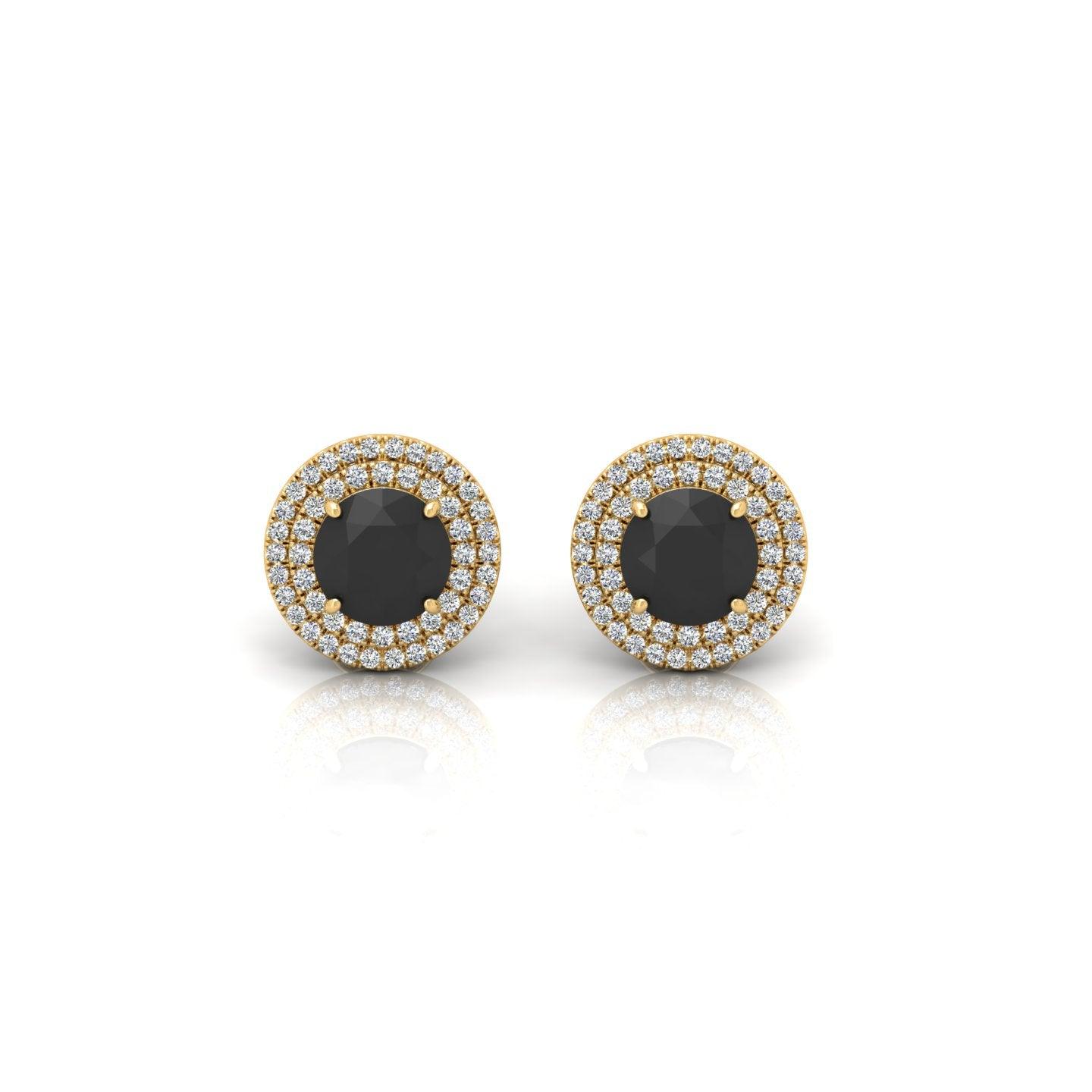 Black & White Diamond Micro Pave Set Double Halo Earrings - 2.10 Carat
