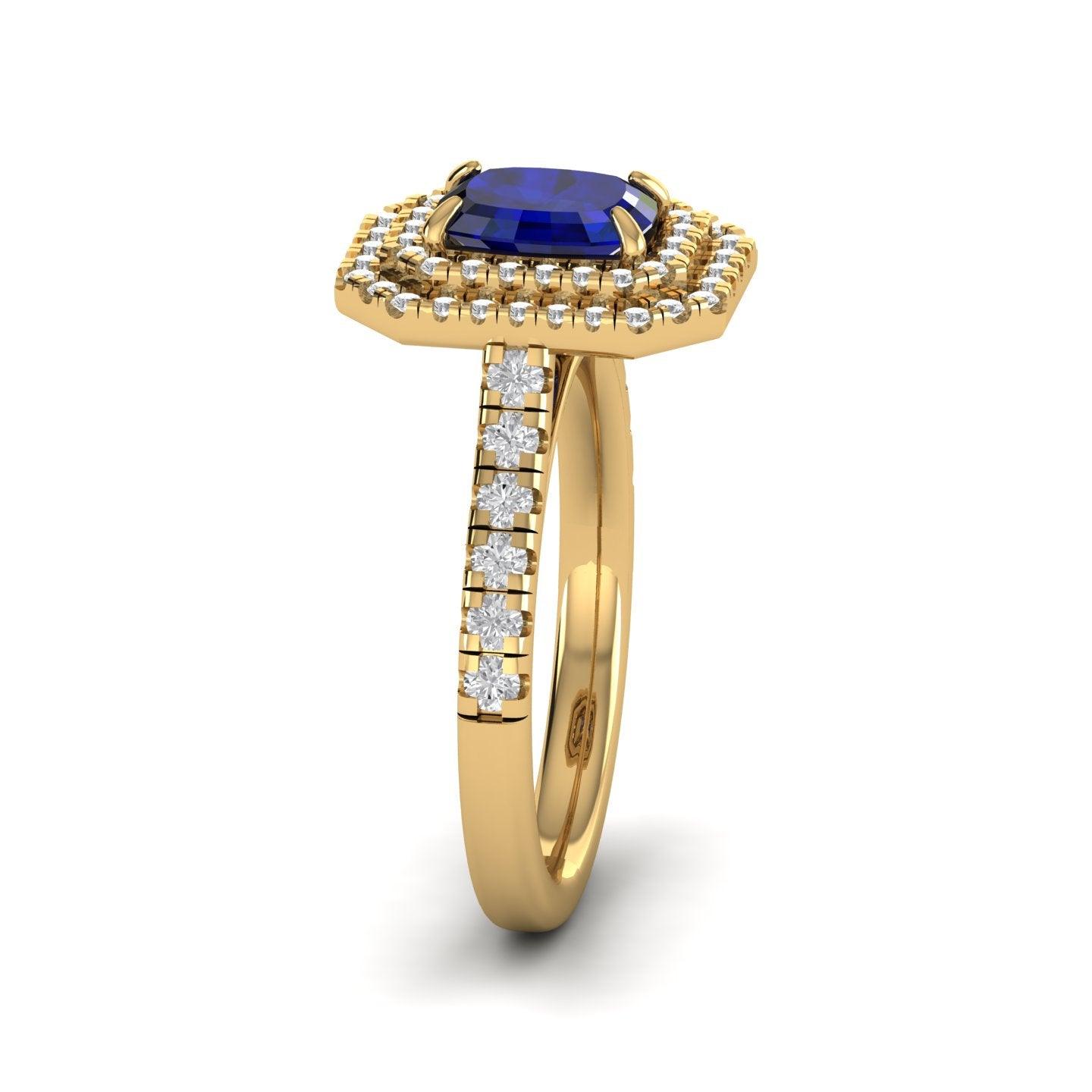 Special Deal..! 2.50Ct Tanzanite Long Cushion & Diamond Double Halo Engagement Ring