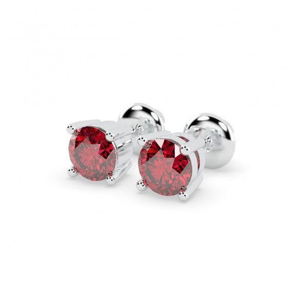 100% Natural 1.00 Ct Ruby Stud Earring , In Gold