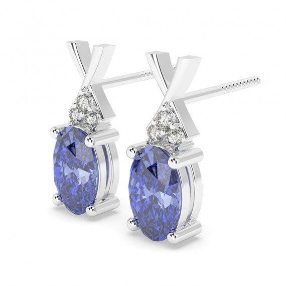 14.8*4.6mm 1.80 Ct Oval Tanzanite & Round Diamond Designer Earrings in White Gold