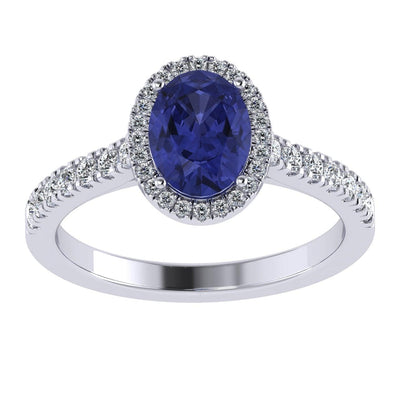 Natural Tanzanite Oval & Diamonds Women's Engagement Ring In 18k White Gold - 2.20 Carat