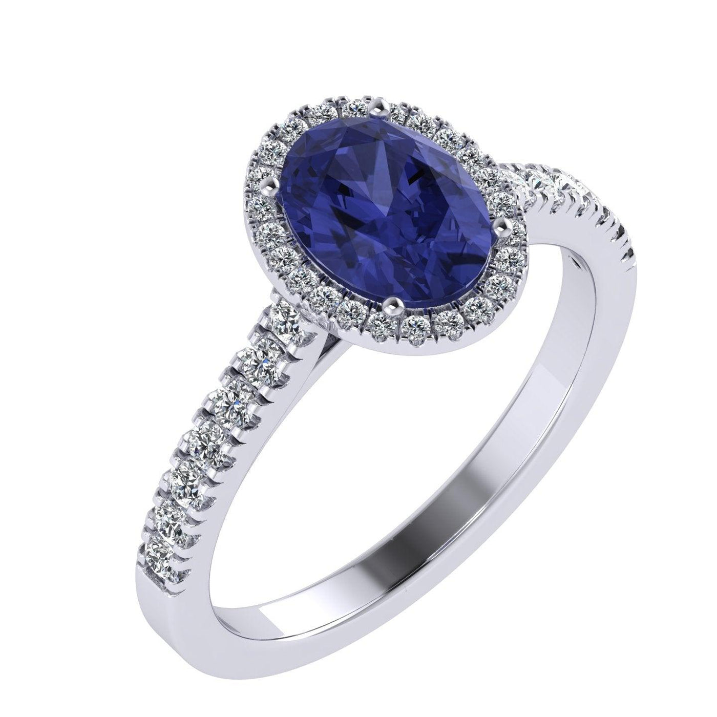 Natural Tanzanite Oval & Diamonds Women's Engagement Ring In 18k White Gold - 2.20 Carat