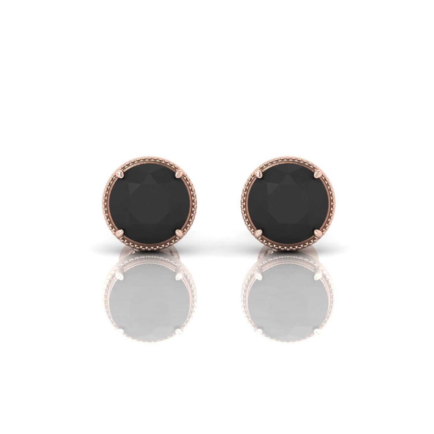 2 CT Black Diamond Claw Set With Milgrain Stud Earrings