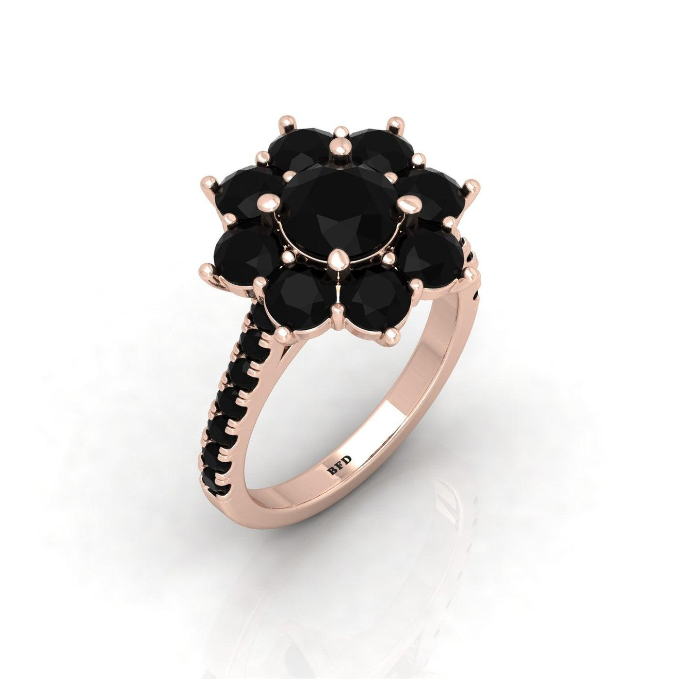 3.00 Carat AAA Black Round Diamond Cluster Engagement Ring For Women