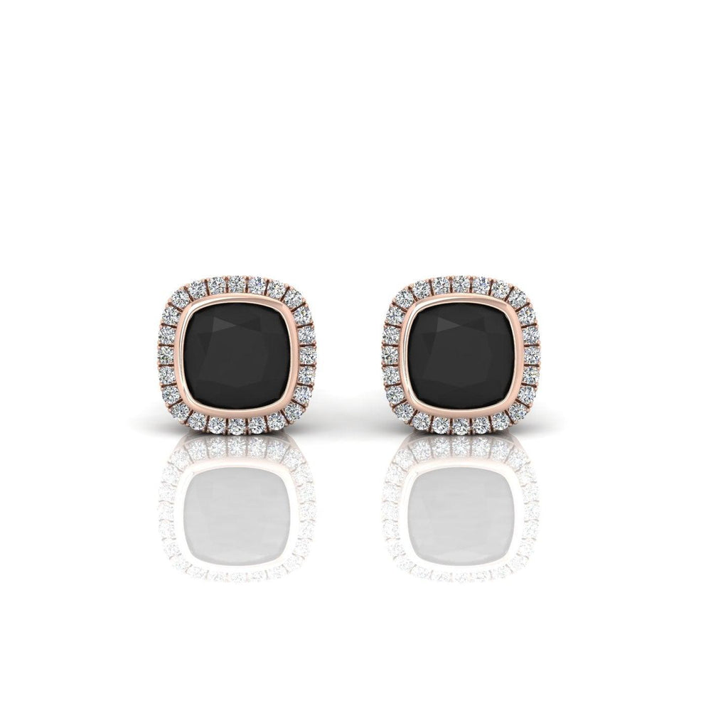 Classic Black Cushion & White Diamond Halo Earrings - 1.80 Carat
