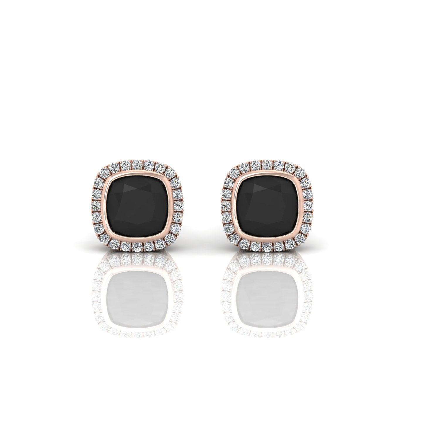 Classic Black Cushion & White Diamond Halo Earrings - 1.80 Carat