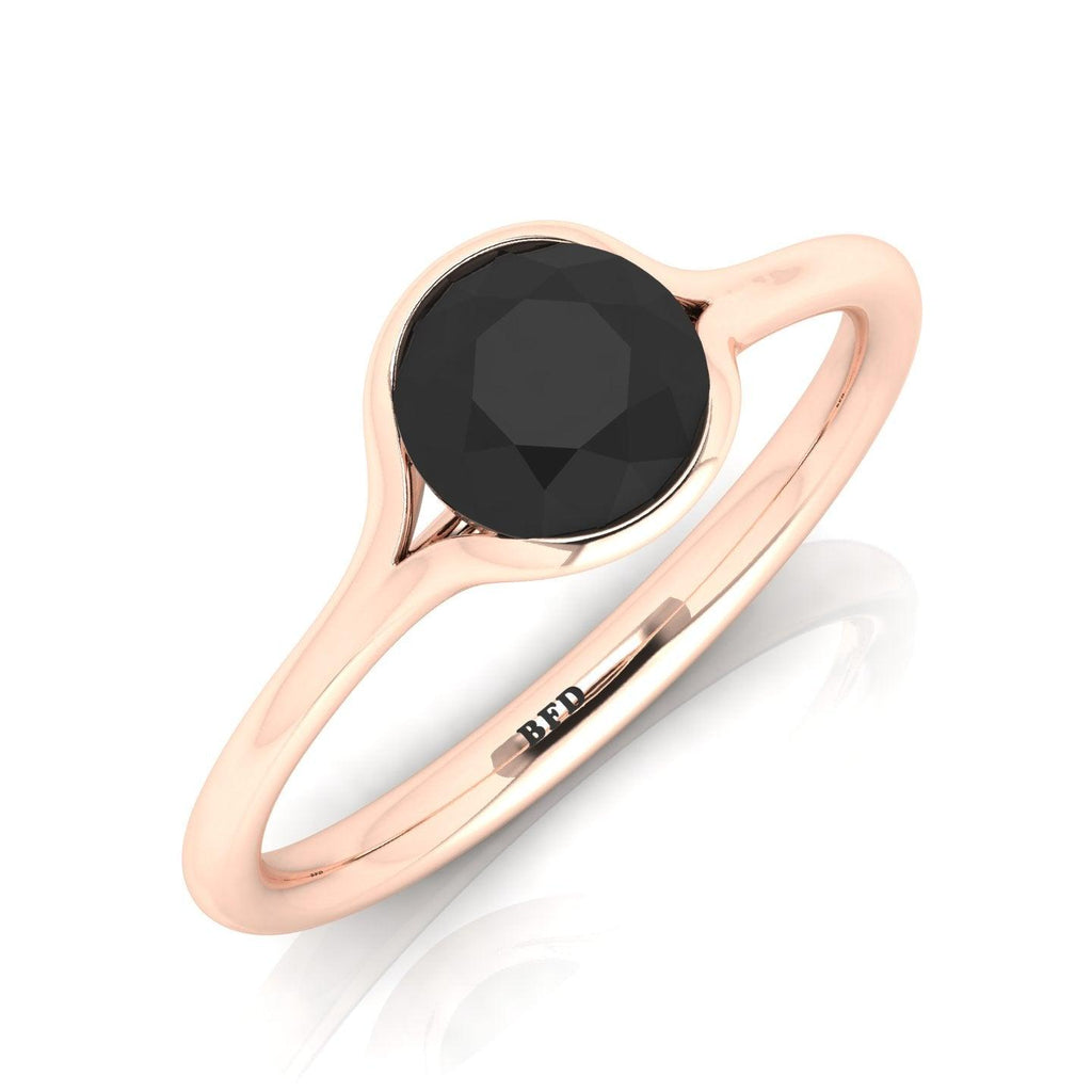 AAA Black Diamond Bezel Set Solitaire Engagement Ring - 1.00 carat