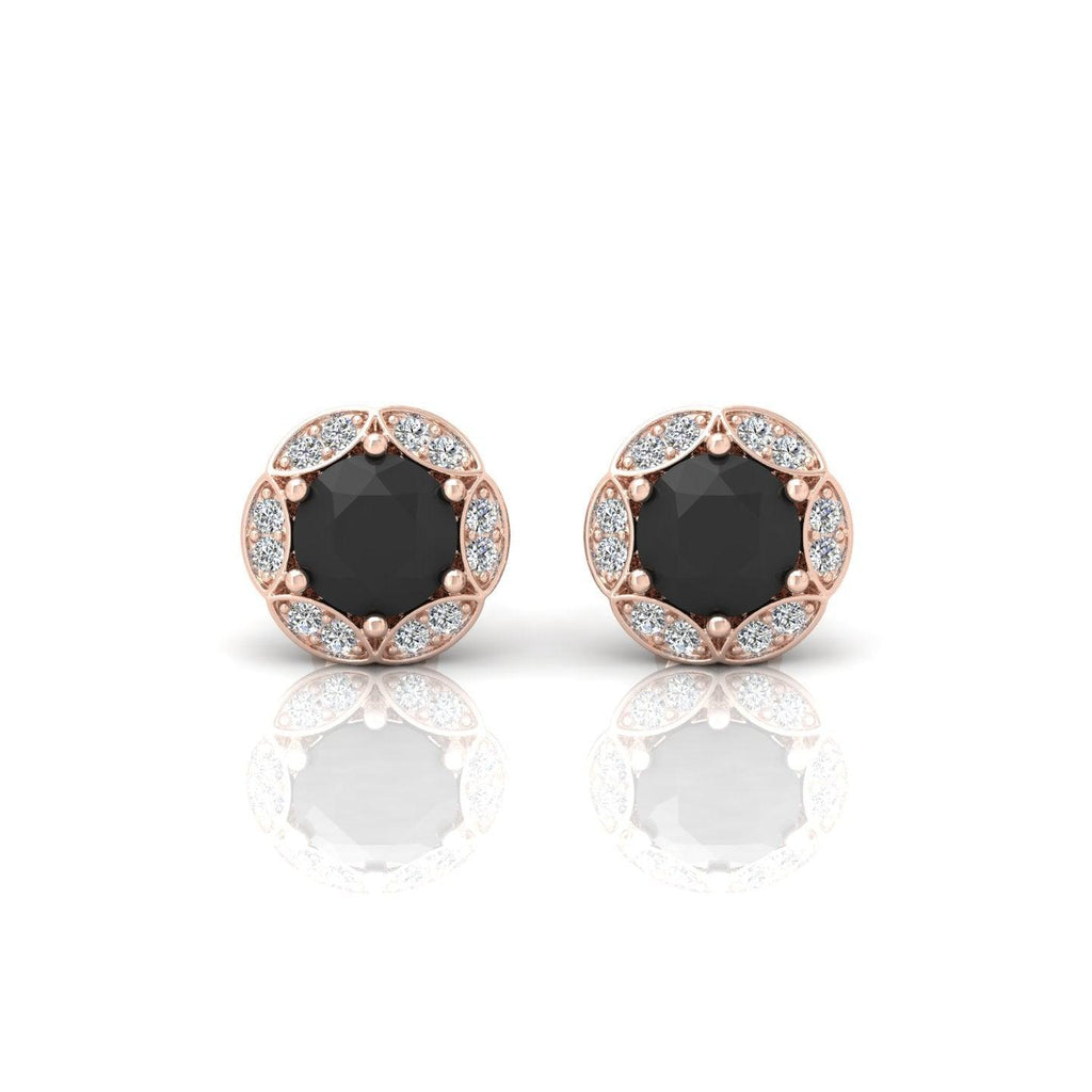 Black & White Diamond Pave Set Designer Halo Earrings - 0.80 Carat