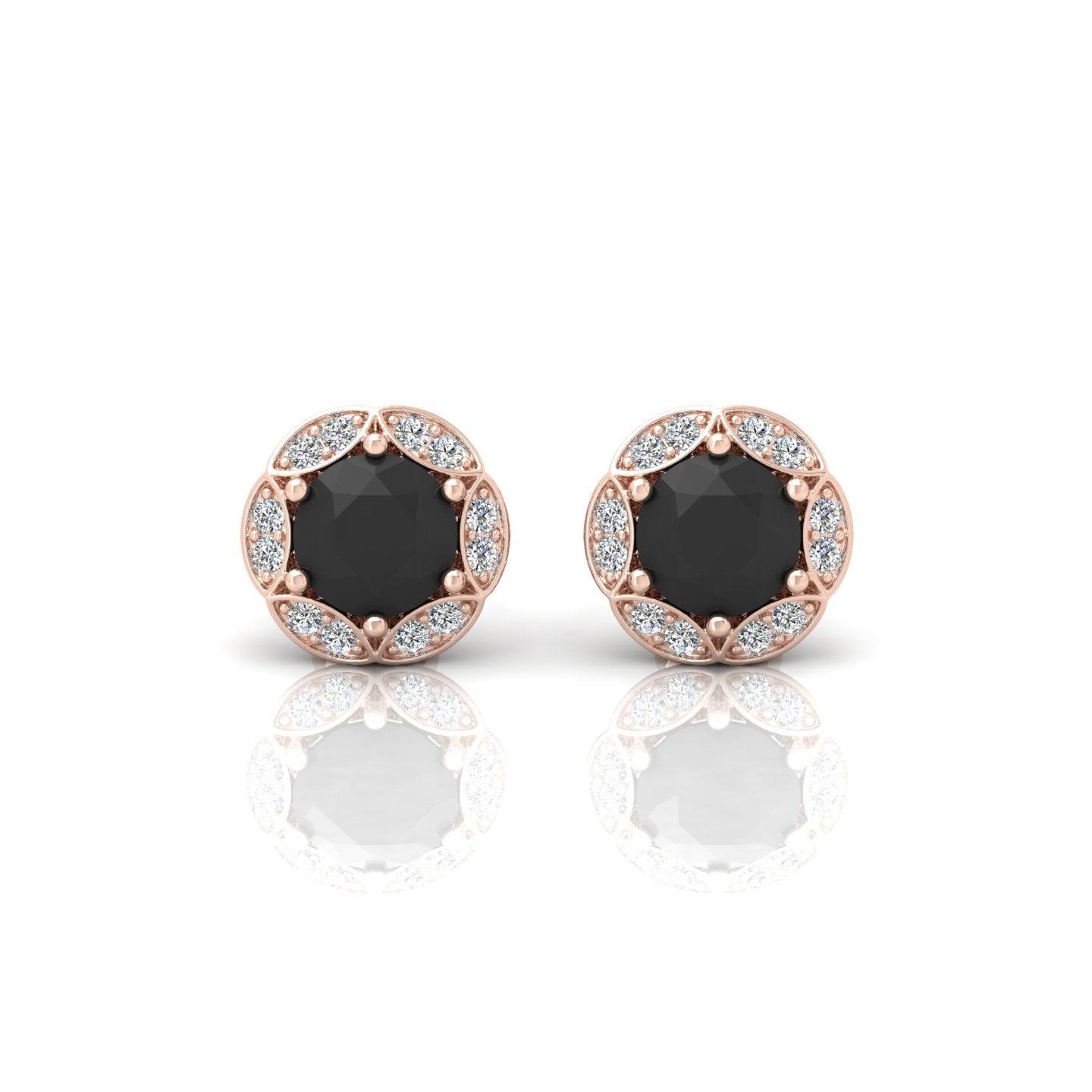 Black & White Diamond Pave Set Designer Halo Earrings - 0.80 Carat