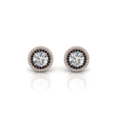 Classic Lab Grown Diamond With Side Black Diamond Double Halo Earrings - 2.30 Carat