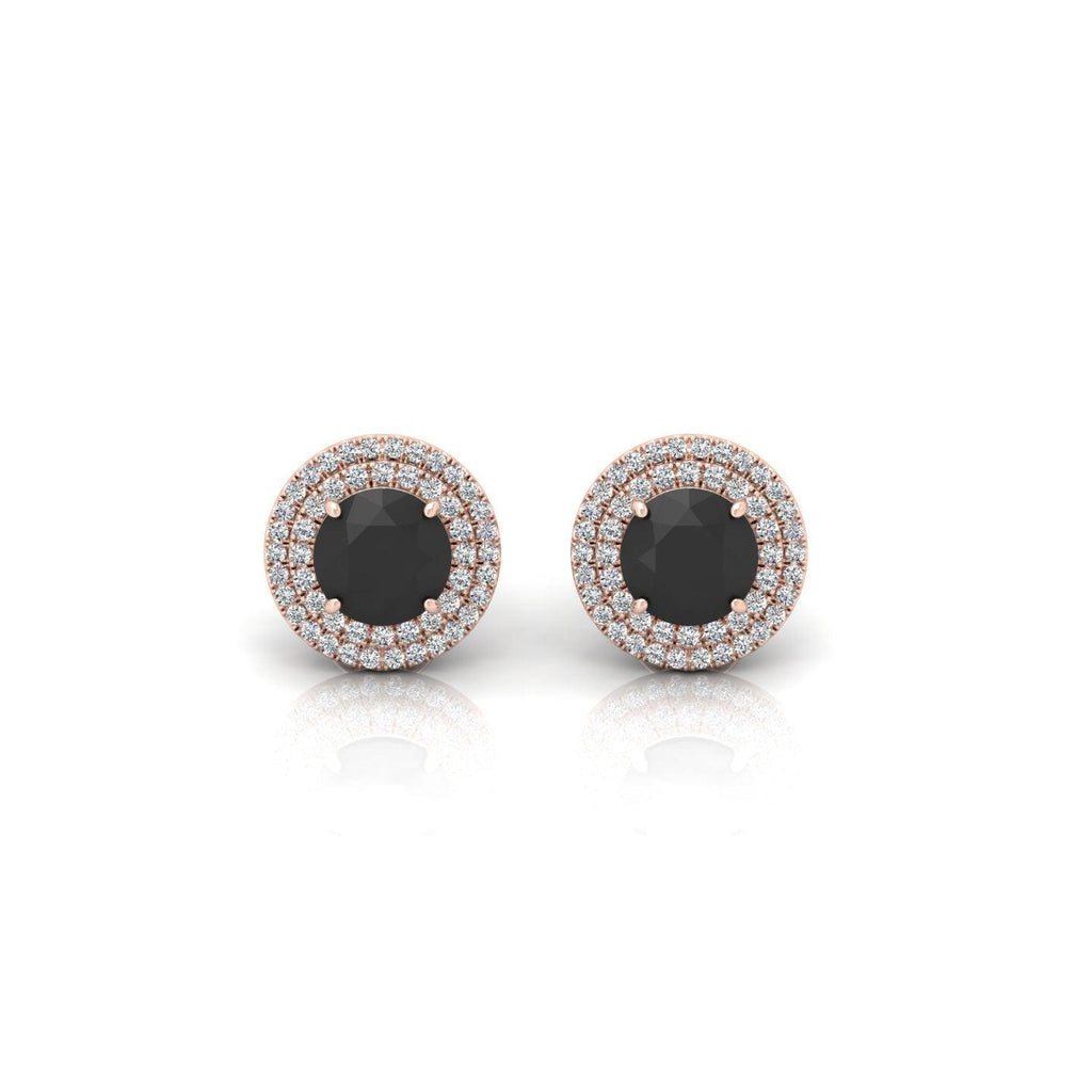 Black & White Diamond Micro Pave Set Double Halo Earrings - 2.10 Carat