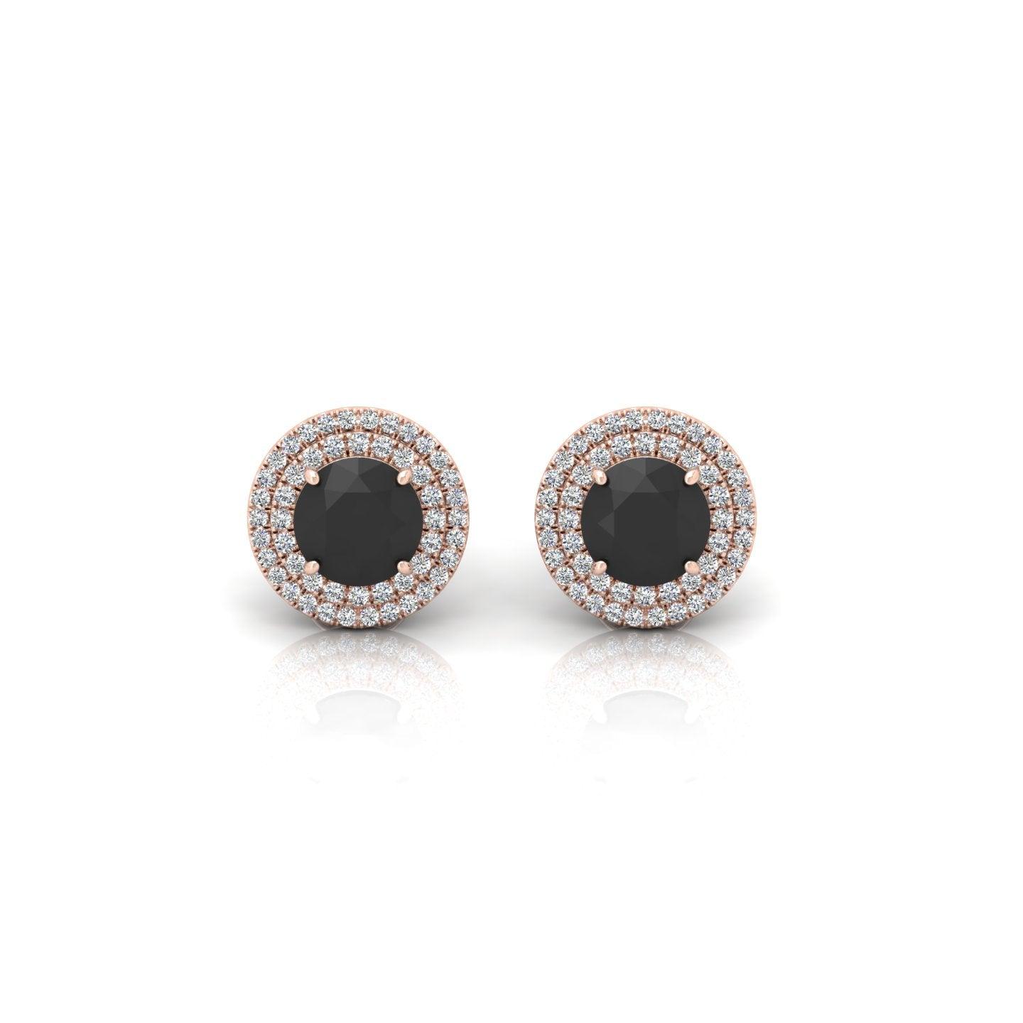 Black & White Diamond Micro Pave Set Double Halo Earrings - 2.10 Carat