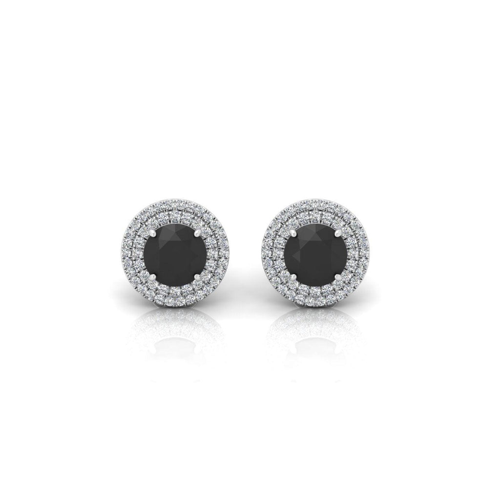Black & White Diamond Micro Pave Set Double Halo Earrings - 2.10 Carat