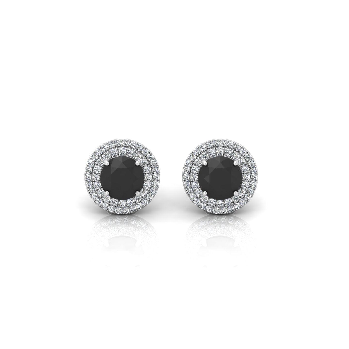 Black & White Diamond Micro Pave Set Double Halo Earrings - 2.10 Carat