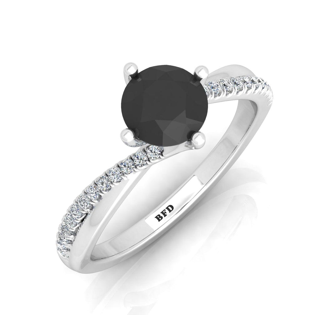 AAA Black & White Diamond Twisted Claw Set Engagement Ring For Her - 1.30 Carat