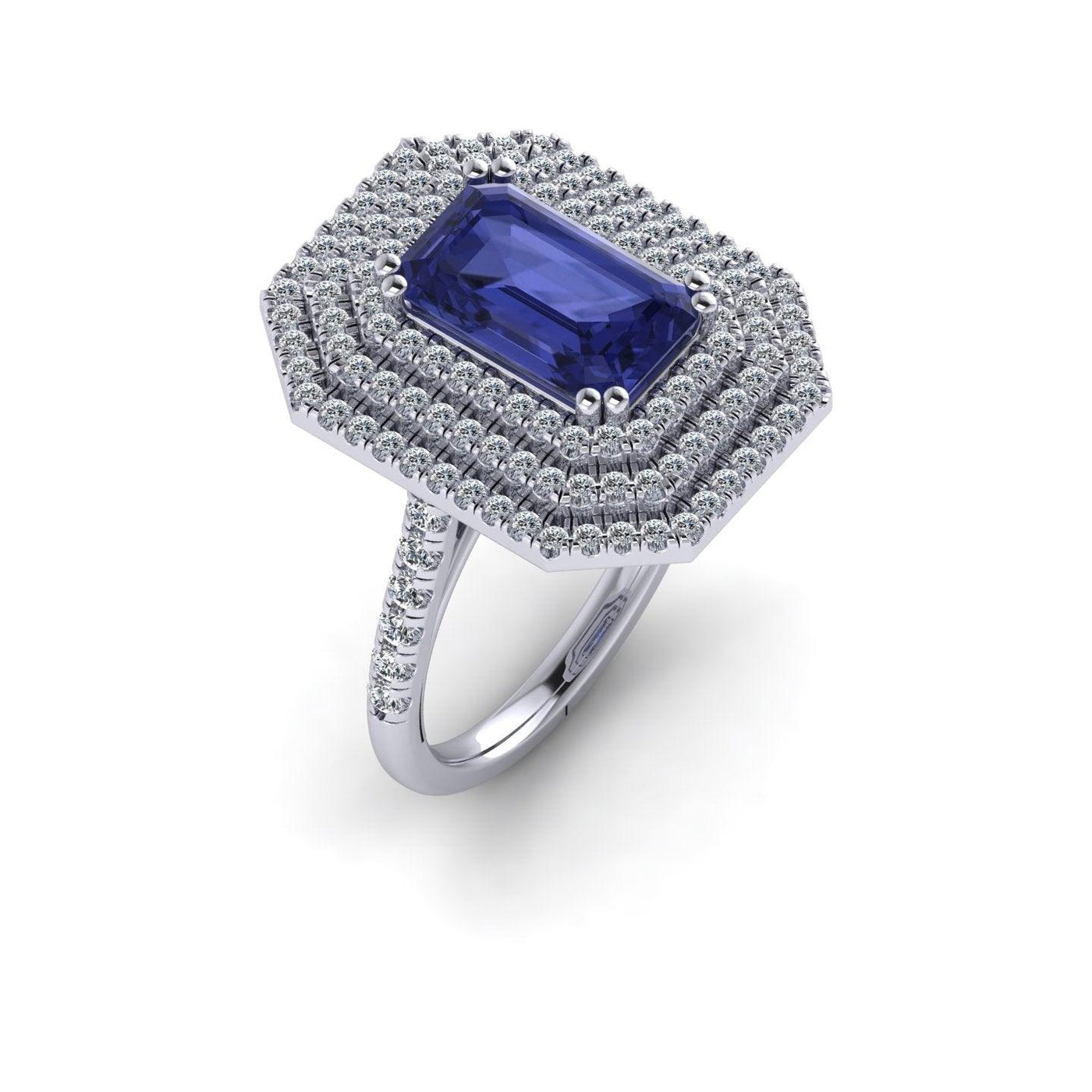 Triple Halo Tanzanite & Diamonds Women's Engagement Ring - 3.30 Carat