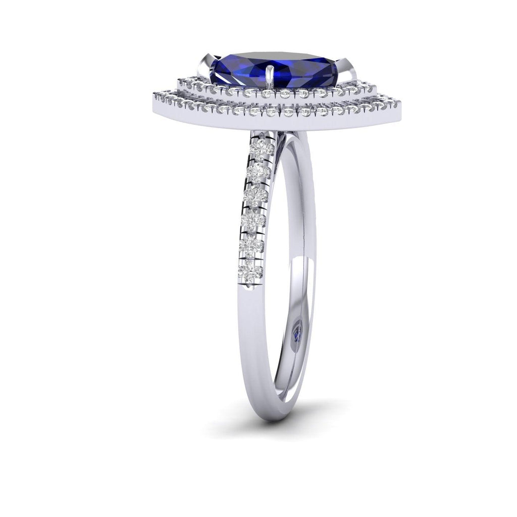 Special Offer ! 1.75Ct Tanzanite & Diamond Double Halo Engagement Ring In Heavy Platinum / 18k White Gold