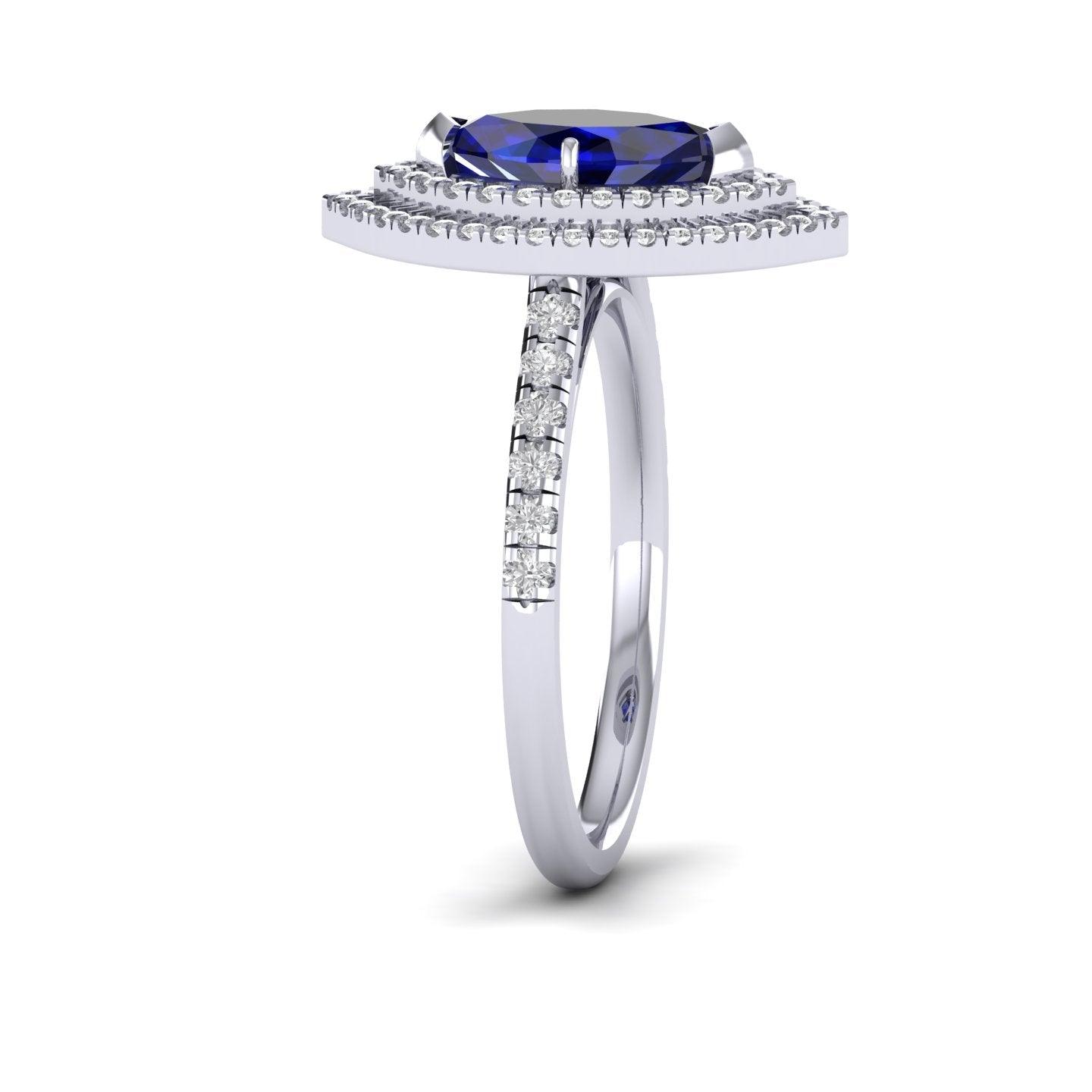 Special Offer ! 1.75Ct Tanzanite & Diamond Double Halo Engagement Ring In Heavy Platinum / 18k White Gold