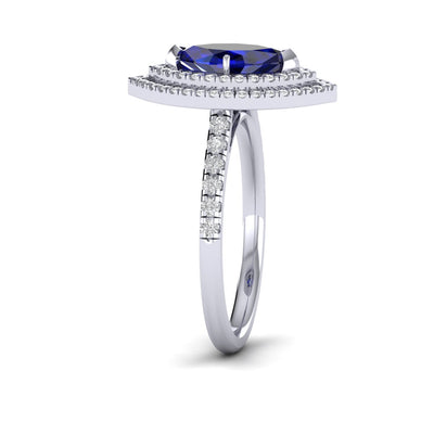 Special Offer ! 1.75Ct Tanzanite & Diamond Double Halo Engagement Ring In Heavy Platinum / 18k White Gold