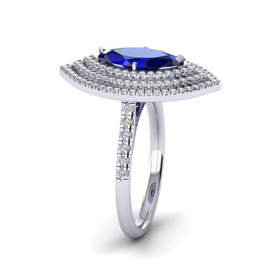 Last Piece ! 2.50Ct Tanzanite & Diamond Triple Halo Engagement Ring In Heavy 18k White Gold