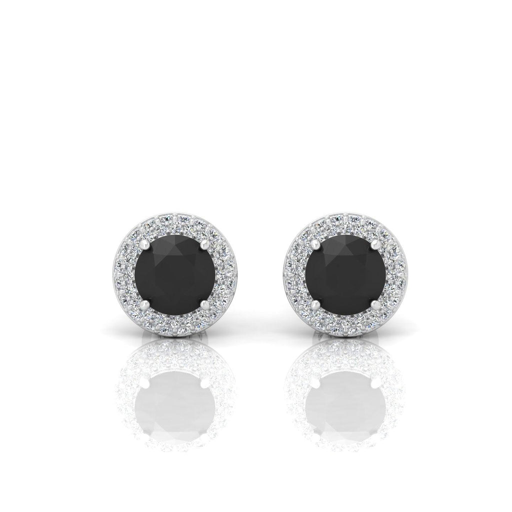 Black & White Diamond Double Halo Earrings - 1.50 Carat