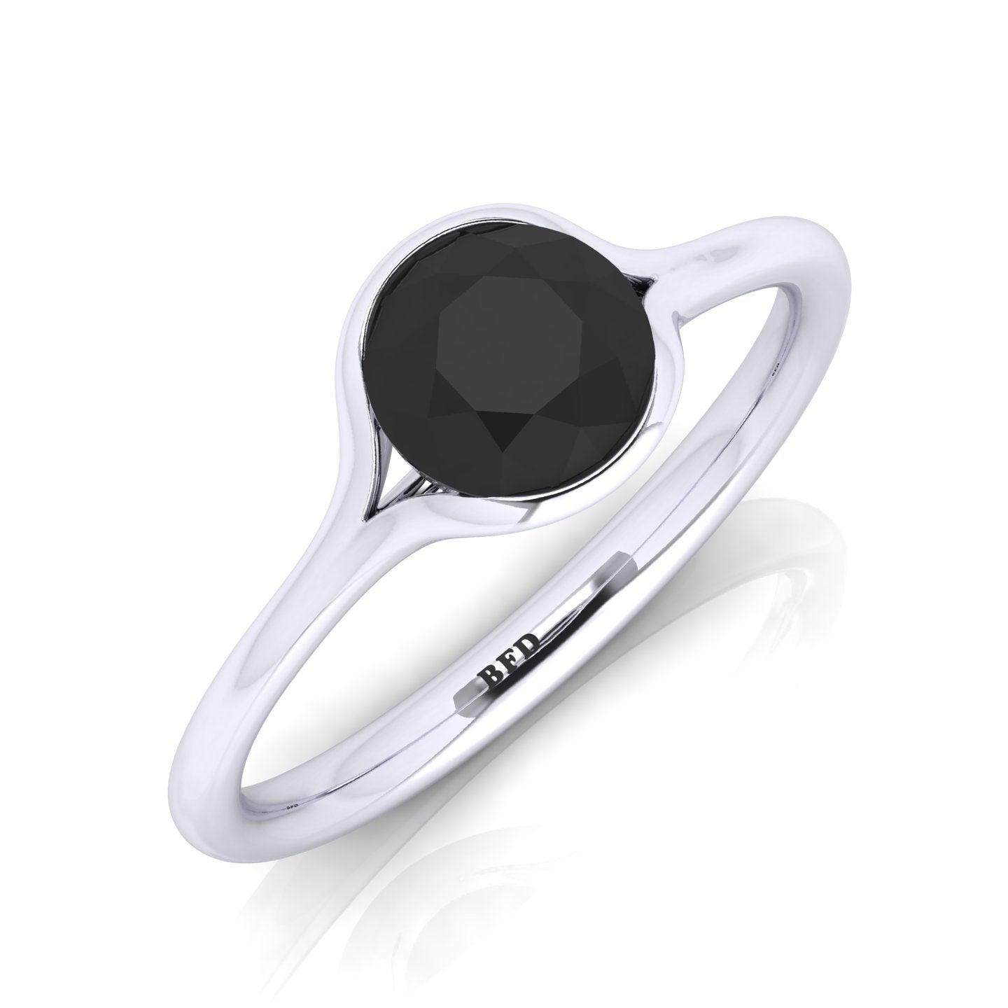 AAA Black Diamond Bezel Set Solitaire Engagement Ring - 1.00 carat