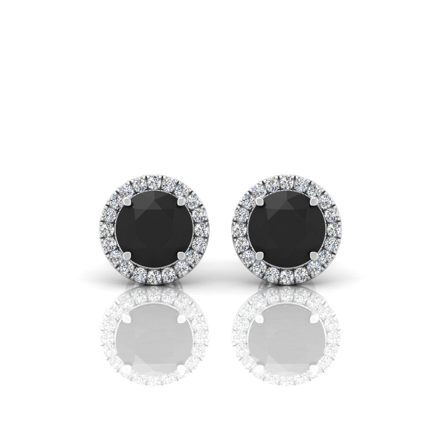 Black & White Diamond Halo Earrings For Women's In Variant Metal - 2.40 Carat