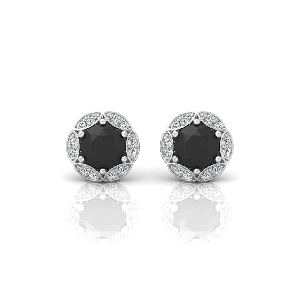 Black & White Diamond Pave Set Designer Halo Earrings - 0.80 Carat