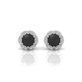 Black & White Diamond Pave Set Designer Halo Earrings - 0.80 Carat