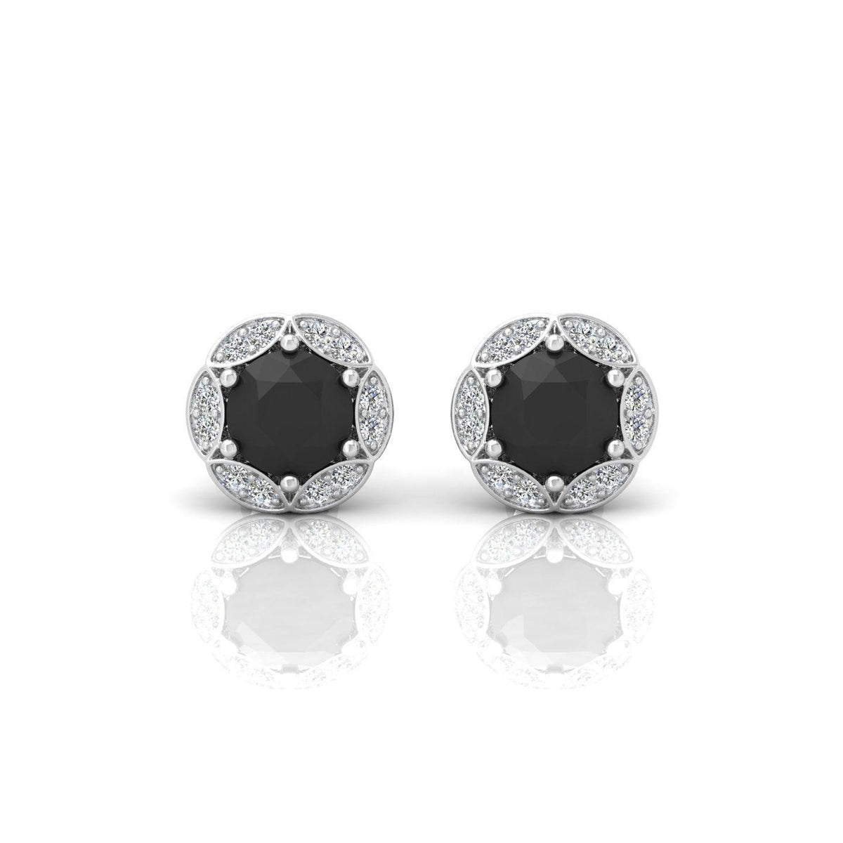 Black & White Diamond Pave Set Designer Halo Earrings - 0.80 Carat