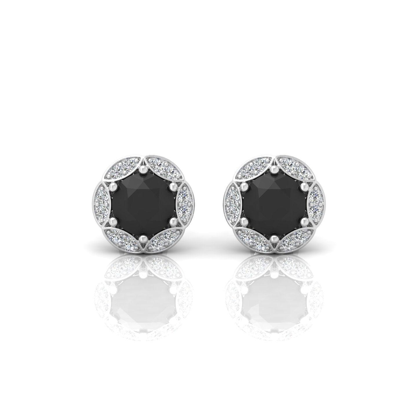 Black & White Diamond Pave Set Designer Halo Earrings - 0.80 Carat