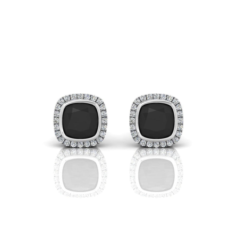 Classic Black Cushion & White Diamond Halo Earrings - 1.80 Carat