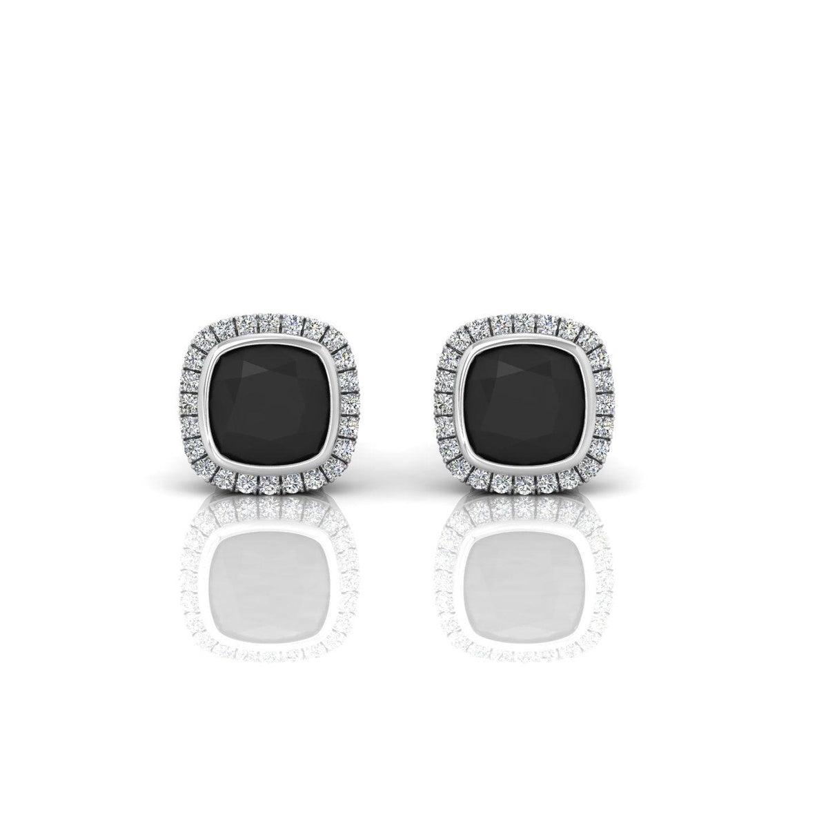 Classic Black Cushion & White Diamond Halo Earrings - 1.80 Carat