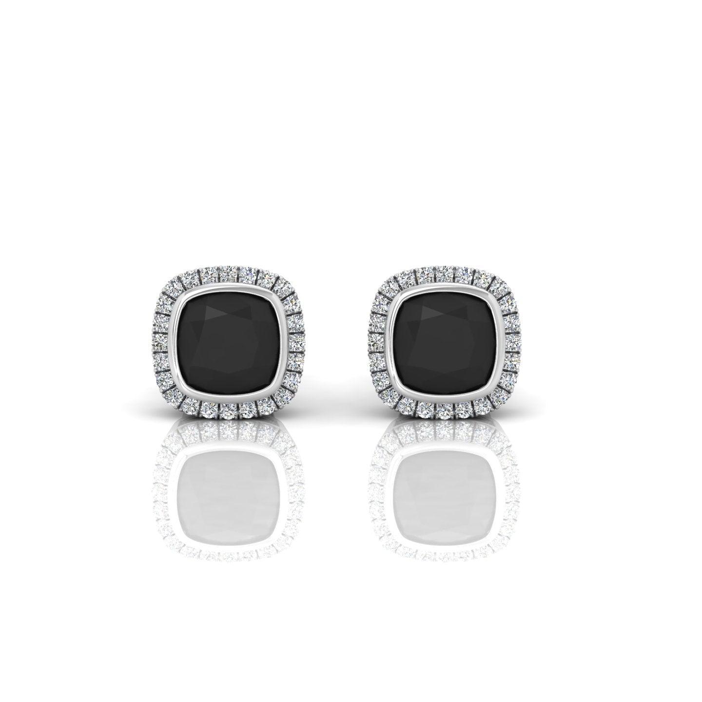 Classic Black Cushion & White Diamond Halo Earrings - 1.80 Carat
