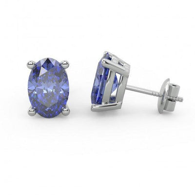 8*6mm 2.80ct AAA Quality Diamond Cut Tanzanite Stud Earring White Gold