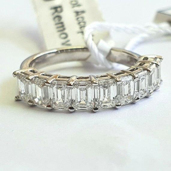 2.00 Ct Emerald Diamond Prong setting Half Eternity anniversary Ring, 950 Platinum