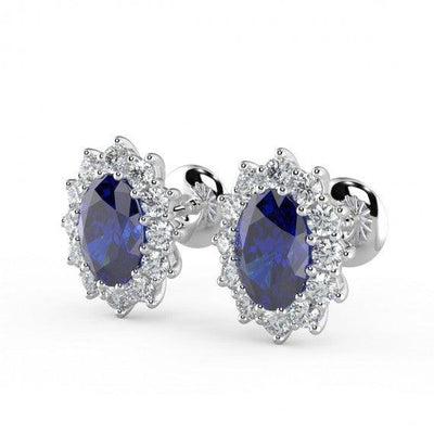 Sapphire & Diamond Cluster Earring Heavy White Gold