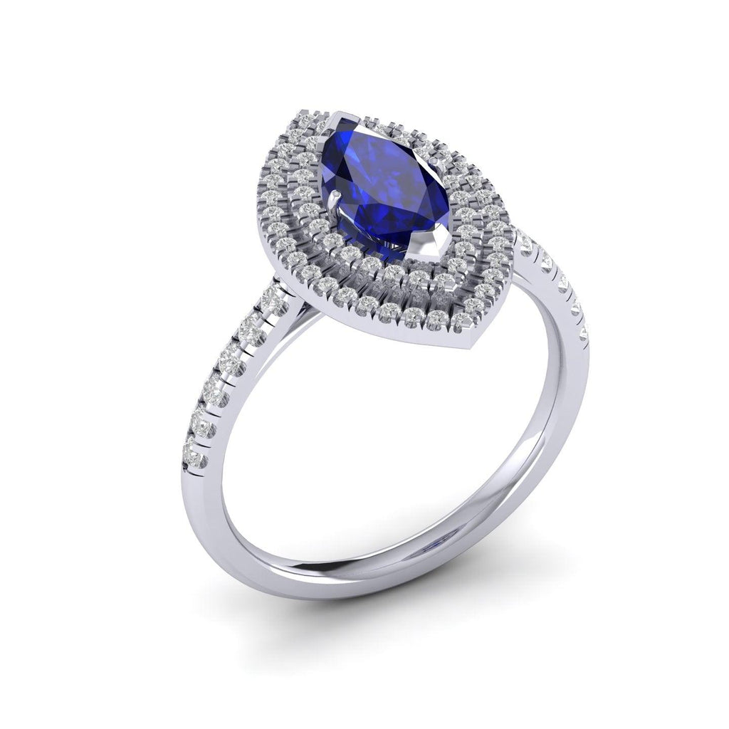 Special Offer ! 1.75Ct Tanzanite & Diamond Double Halo Engagement Ring In Heavy Platinum / 18k White Gold