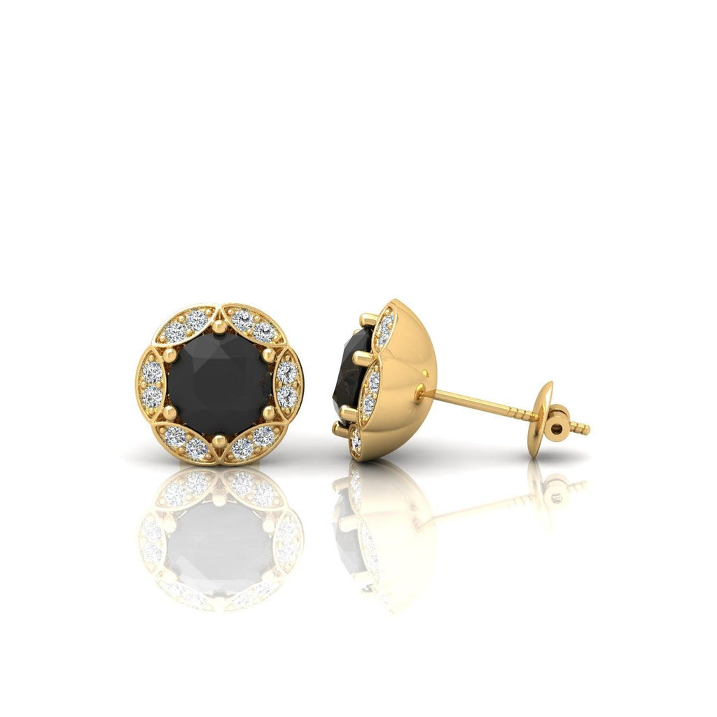 Black & White Diamond Pave Set Designer Halo Earrings - 0.80 Carat