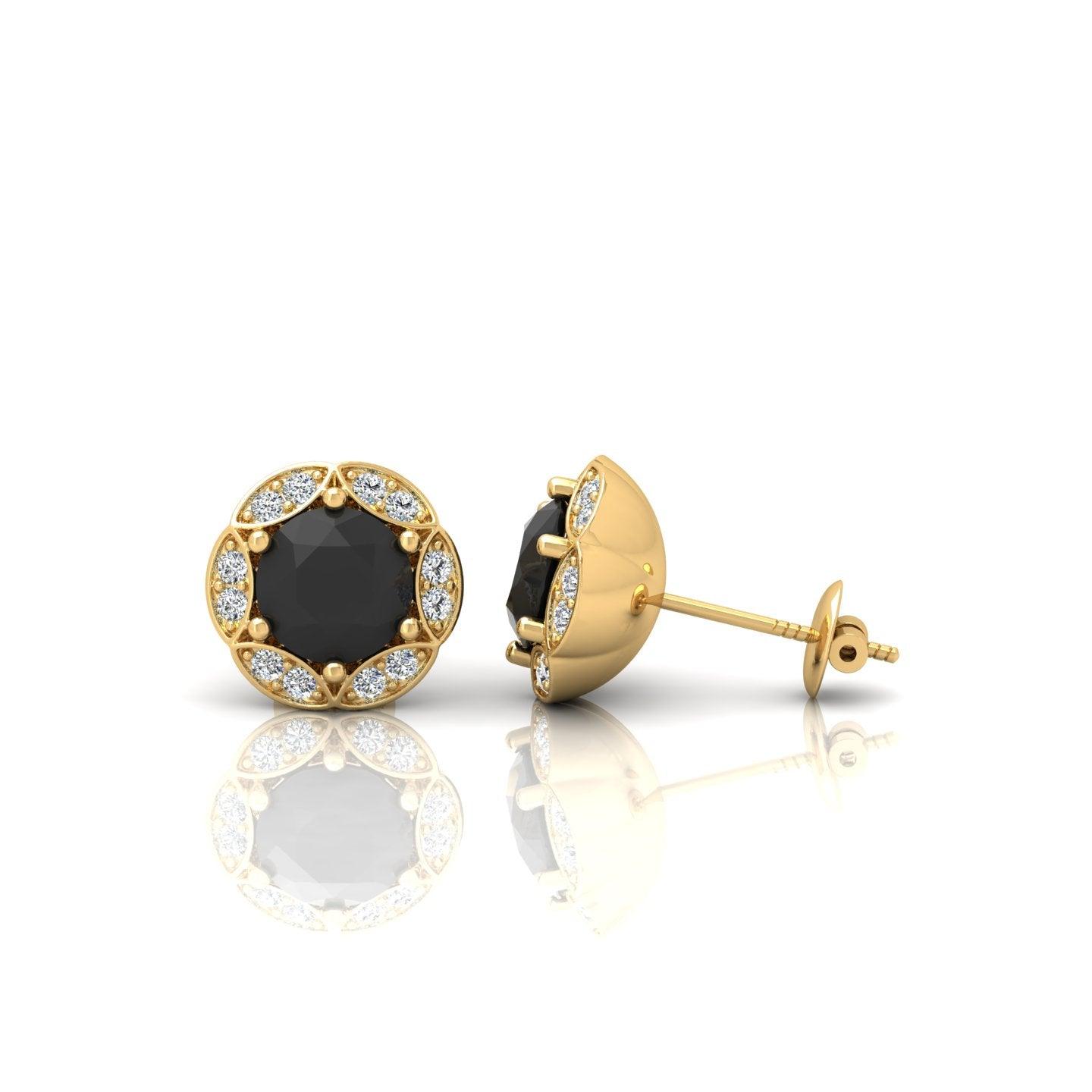 Black & White Diamond Pave Set Designer Halo Earrings - 0.80 Carat