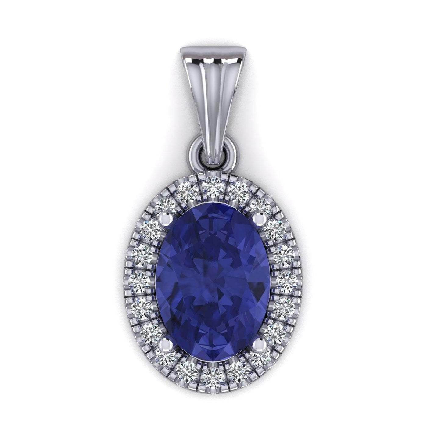 Oval Tanzanite & Round Diamond Halo Pendant In 18k White Gold - 1.75 Carat