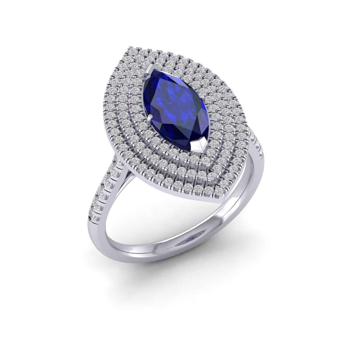 Last Piece ! 2.50Ct Tanzanite & Diamond Triple Halo Engagement Ring In Heavy 18k White Gold