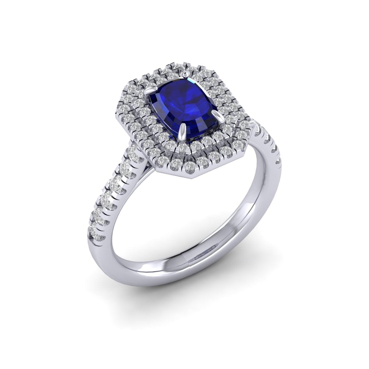 Special Deal..! 2.50Ct Tanzanite Long Cushion & Diamond Double Halo Engagement Ring