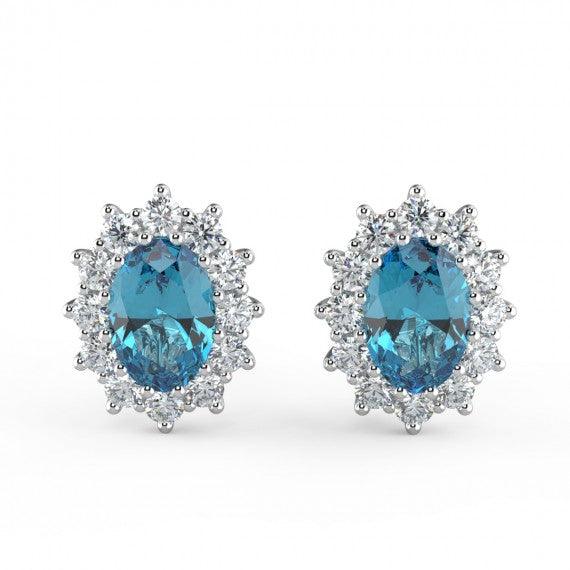 Aquamarine & Diamond Cluster Earring Heavy White Gold