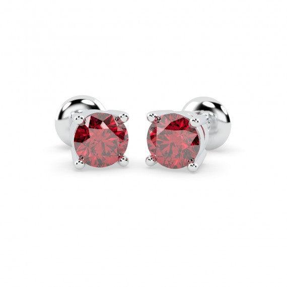100% Natural 1.00 Ct Ruby Stud Earring , In Gold