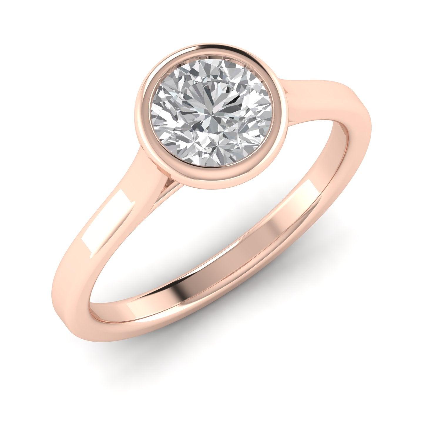 Comfort Fit Bezel Set Diamond Solitaire Engagement Ring Rose Gold