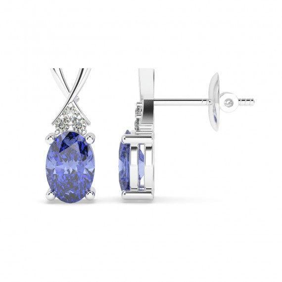 14.8*4.6mm 1.80 Ct Oval Tanzanite & Round Diamond Designer Earrings in White Gold