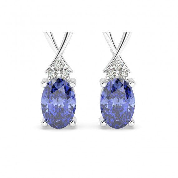 14.8*4.6mm 1.80 Ct Oval Tanzanite & Round Diamond Designer Earrings in White Gold