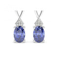 14.8*4.6mm 1.80 Ct Oval Tanzanite & Round Diamond Designer Earrings in White Gold